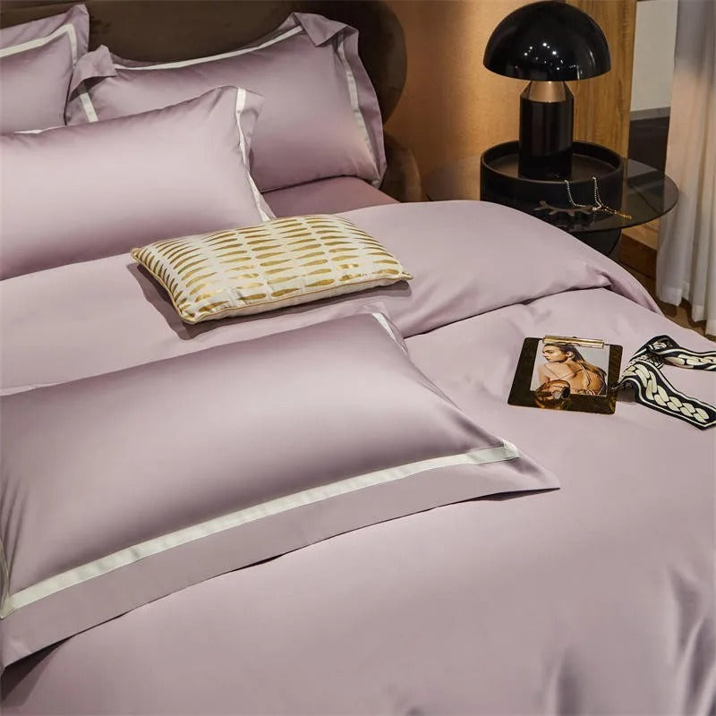 Miravique Dusky Rose Contrasting Hotel Stripe Bedding Set