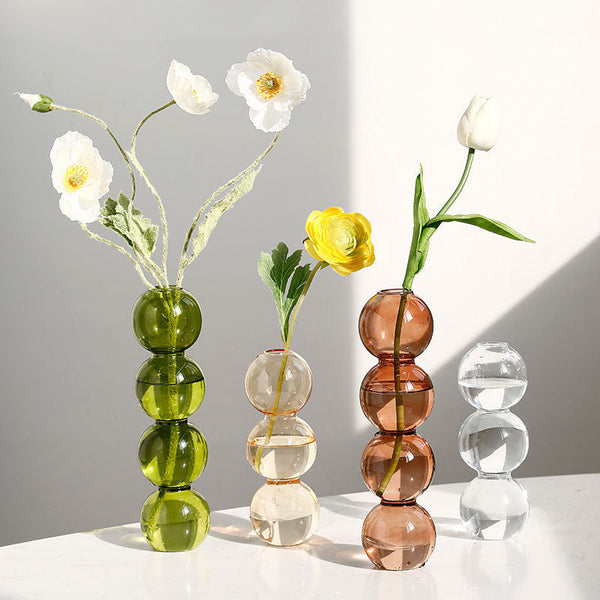 Retro Glass Spherical Colorful Vase – Hand-Blown Apothecary Jar for Petite Flowers