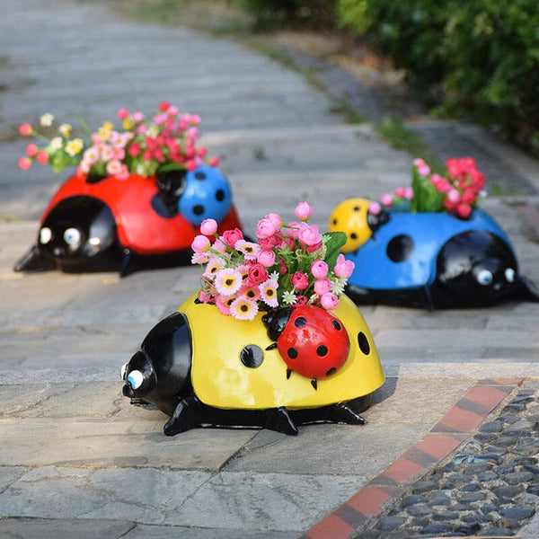 Resin Seven-star Ladybug Flower Pot Garden Landscape Sculpture