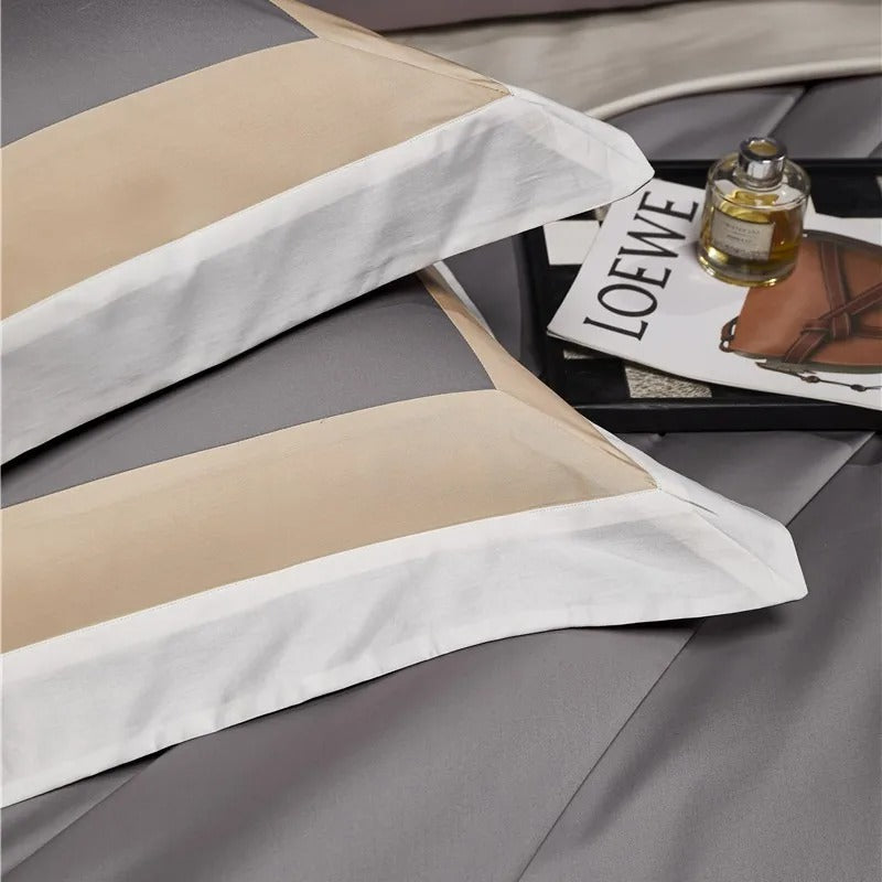 Miravique Grey Stripe Egyptian Cotton Bedding Set