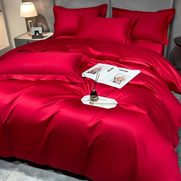 Miravique Red Silky Cotton Bedding Set