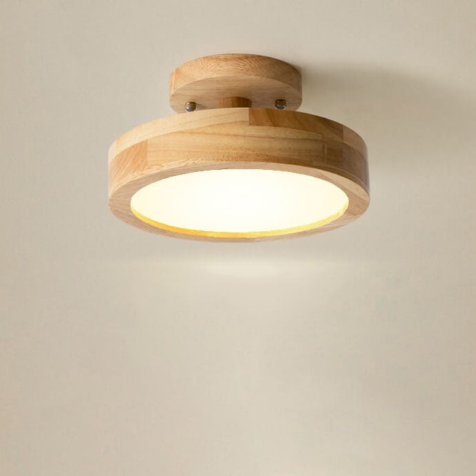 Nordic Log Round LED Semi-Flush Mount Ceiling Light - Scandinavian Wooden Frame, Cozy LED Lighting for Living Room, Bedroom, and Hallways