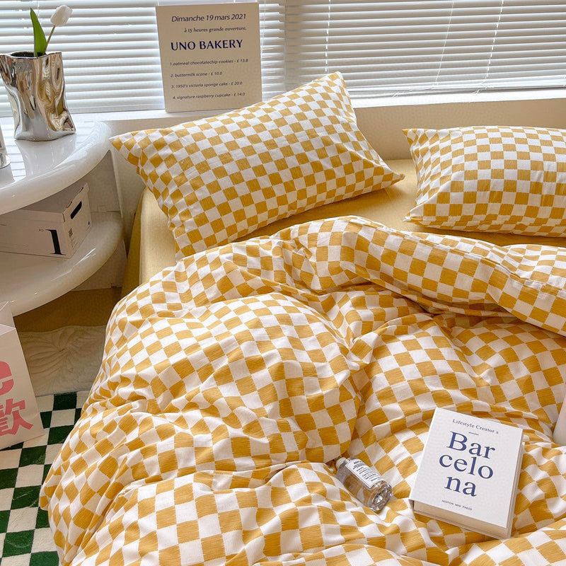 Danish Aesthetic Checkered Pattern Bedding