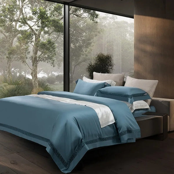 Miravique Blue Egyptian Cotton Bedding Set