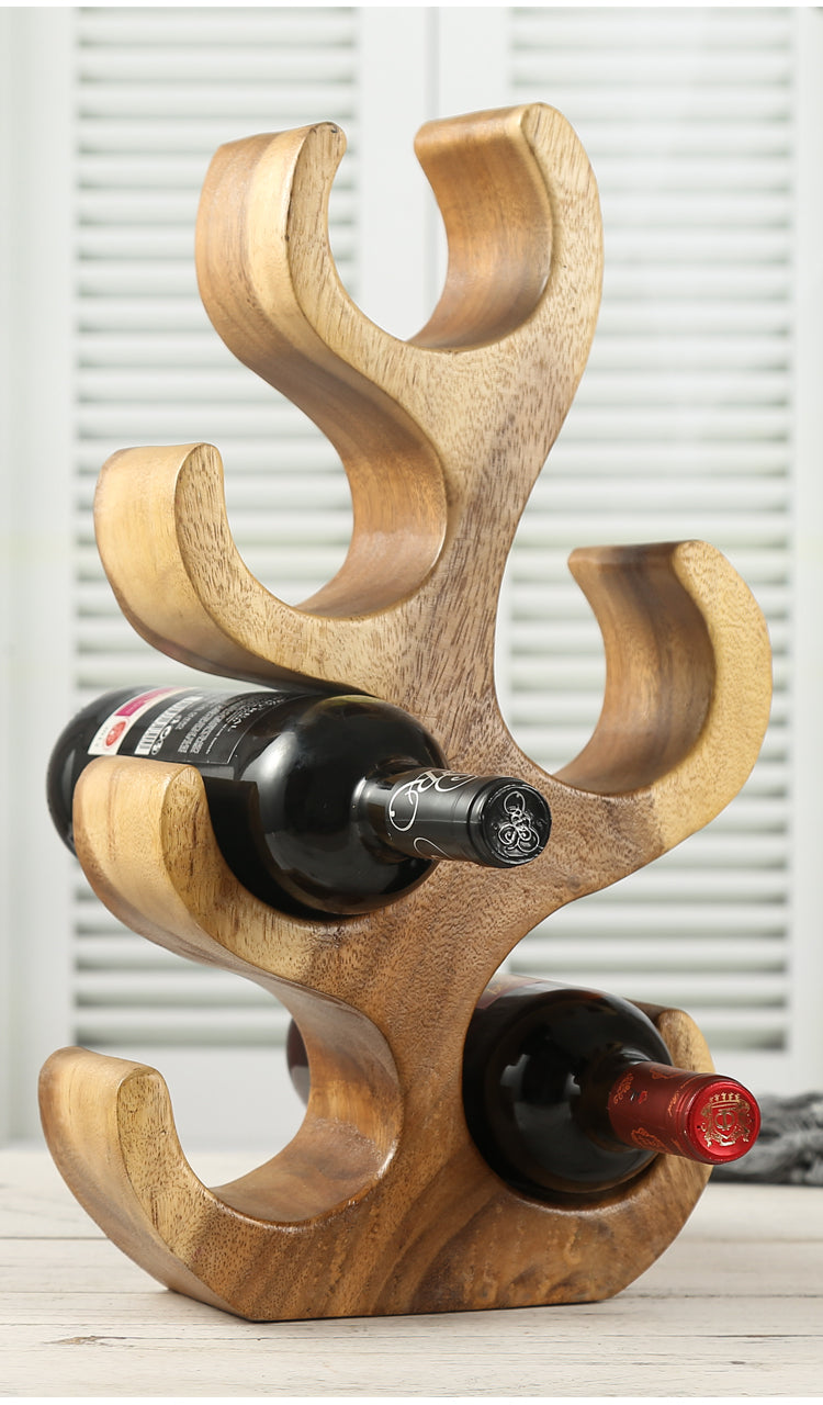 Miravique Trees Wood Table Wine Rack - Stylish Bottle Holder for 6 Wines