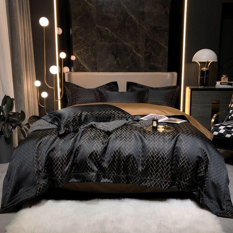 Miravique Black Cotton Satin Bedding Set