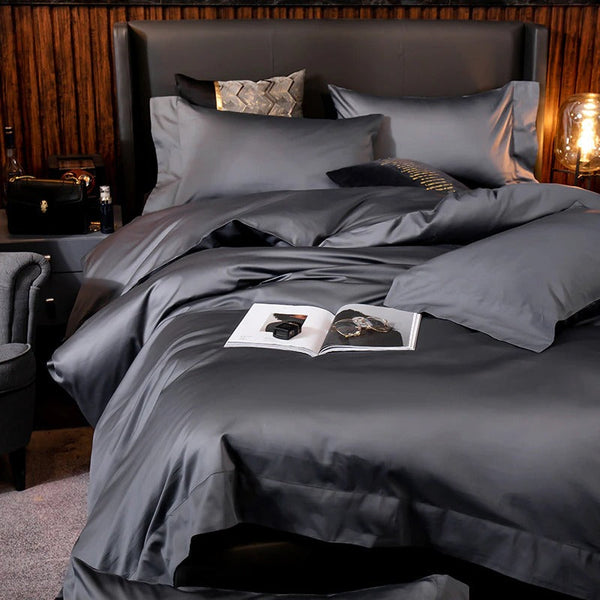 Miravique Deep Grey Silky Soft Egyptian Cotton Bedding Set