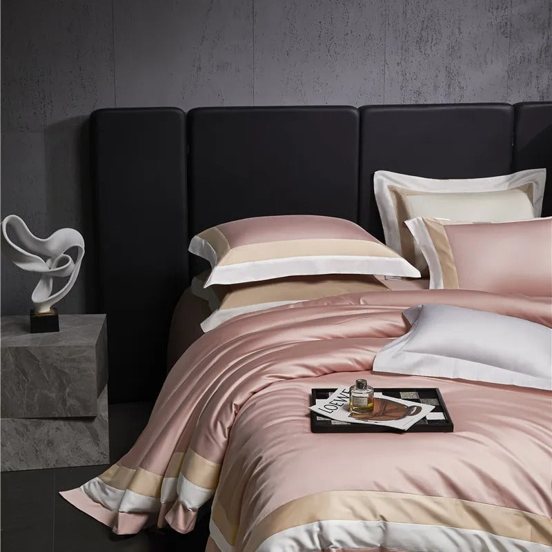 Miravique Pink Stripe Egyptian Cotton Bedding Set