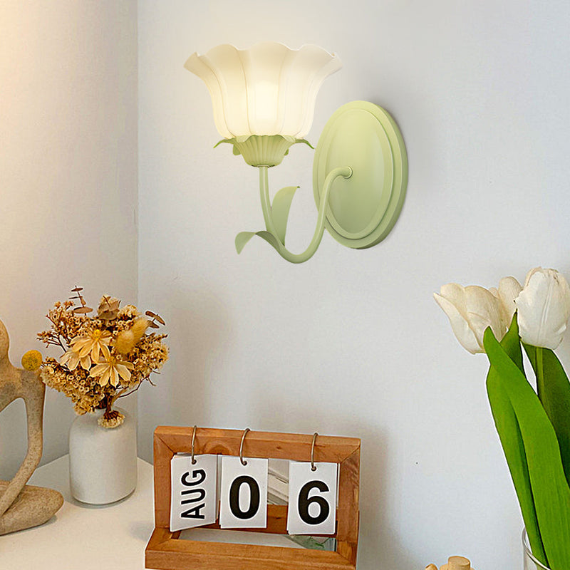 1/2 Light Flower Glass Three Step Dimmable Green Wall Lamps