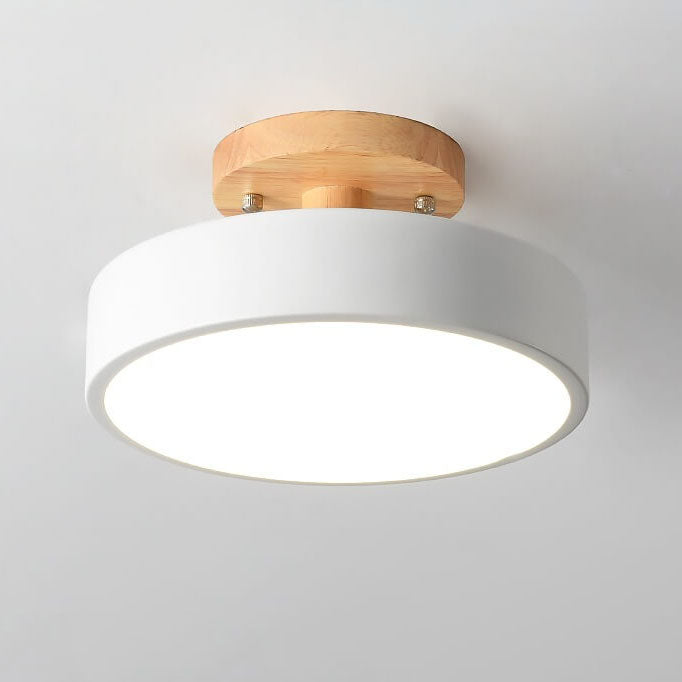 Nordic Log Round LED Semi-Flush Mount Ceiling Light - Scandinavian Wooden Frame, Cozy LED Lighting for Living Room, Bedroom, and Hallways