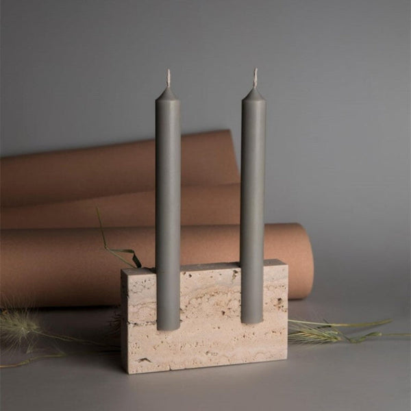 Dual Travertine Taper Candlestick Holder