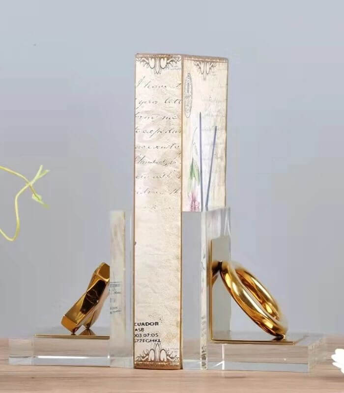 Set of 2 Pcs Tic-tac-toe Crystal Glass Bookends Gold