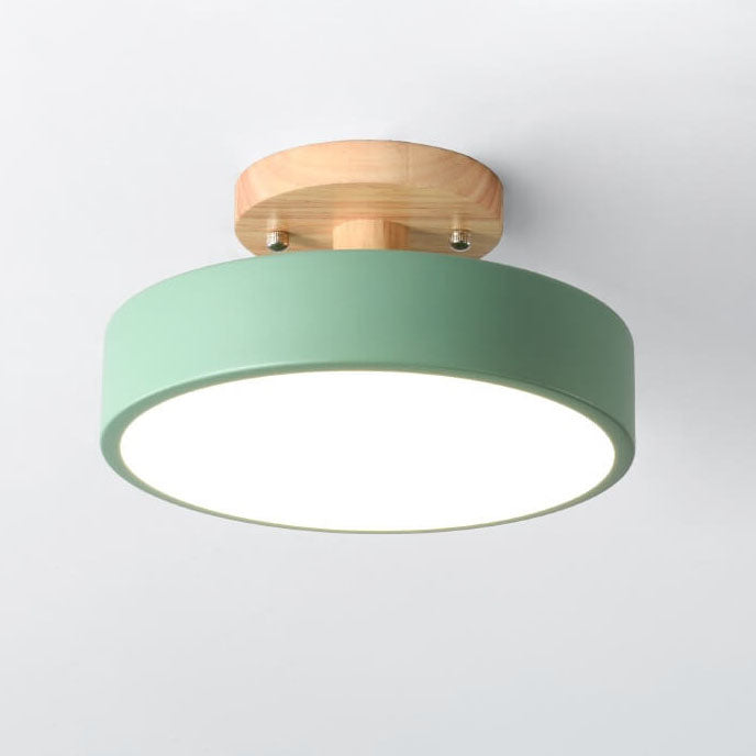 Nordic Log Round LED Semi-Flush Mount Ceiling Light - Scandinavian Wooden Frame, Cozy LED Lighting for Living Room, Bedroom, and Hallways