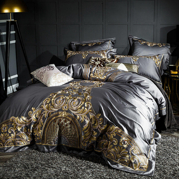 Miravique Vibrant Grey Luxury Egyptian Cotton Embroidery Bedding Set