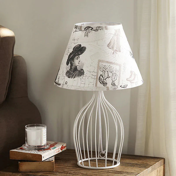 GloLight – traditional cone-shaped table lamp with metal cage base