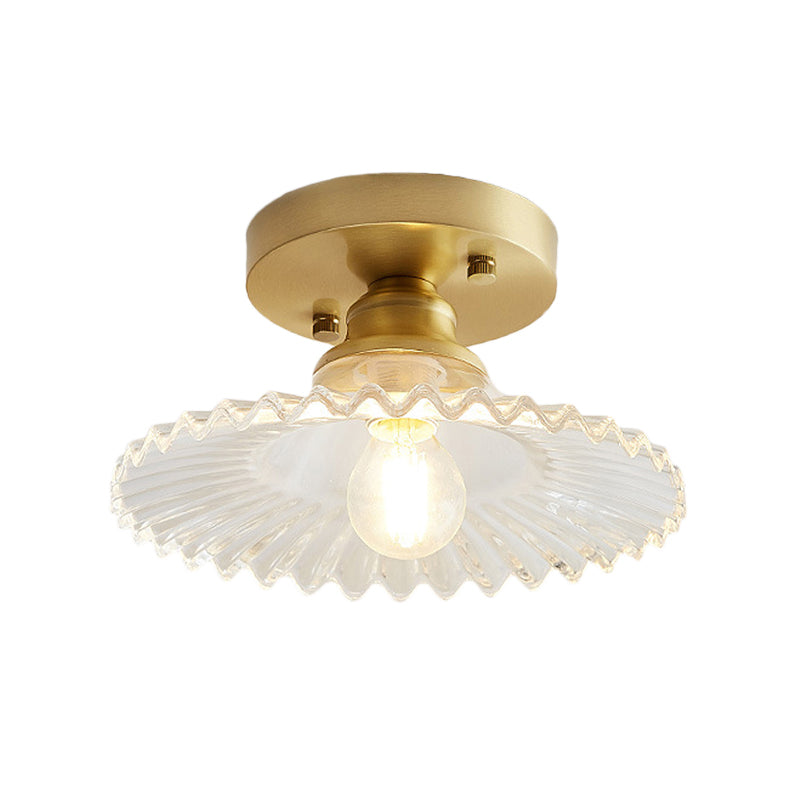 Industrial Semi-Flush Ceiling Lamp with Green Ribbed Glass Shade