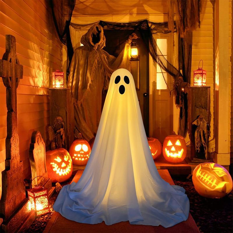 Front Porch Ghost Halloween Decoration Standing With Lighting Chain Battery Powered