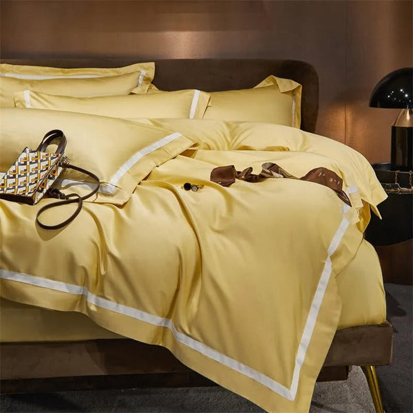 Miravique Gold Contrasting Hotel Stripe Bedding Set