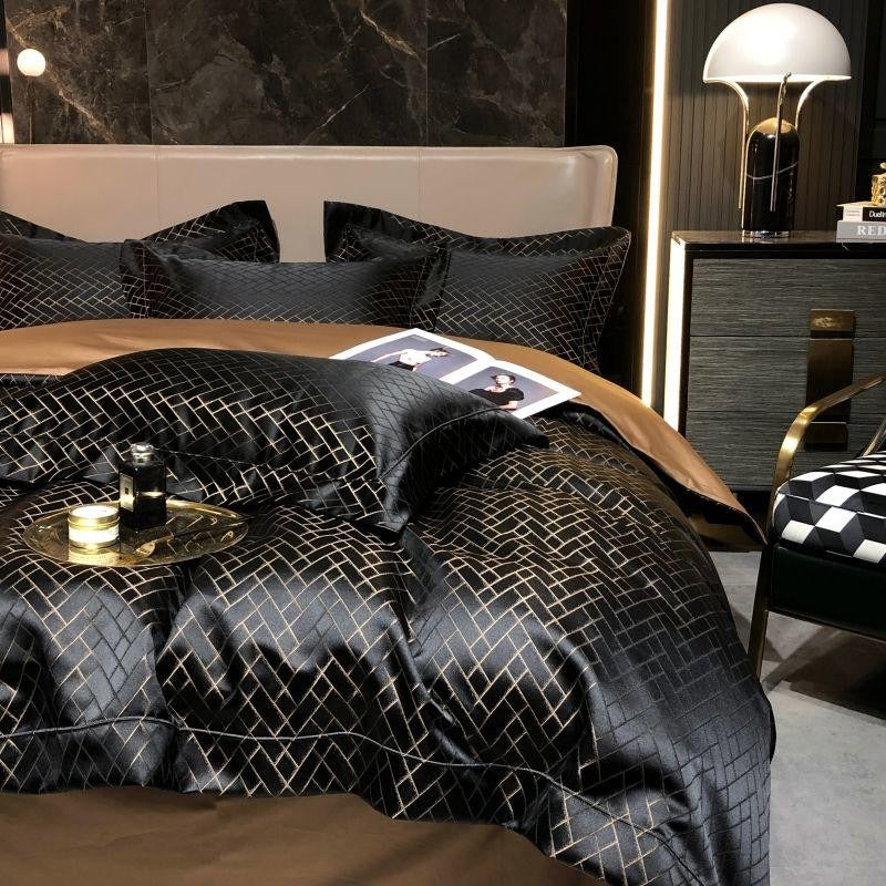 Miravique Black Cotton Satin Bedding Set