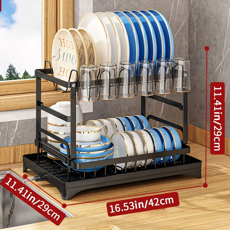 1pc Dish Drying Rack For Kitchen Counter Over The Sink, Detachable Larger Capacity 2-Tier Dish Drying Rack