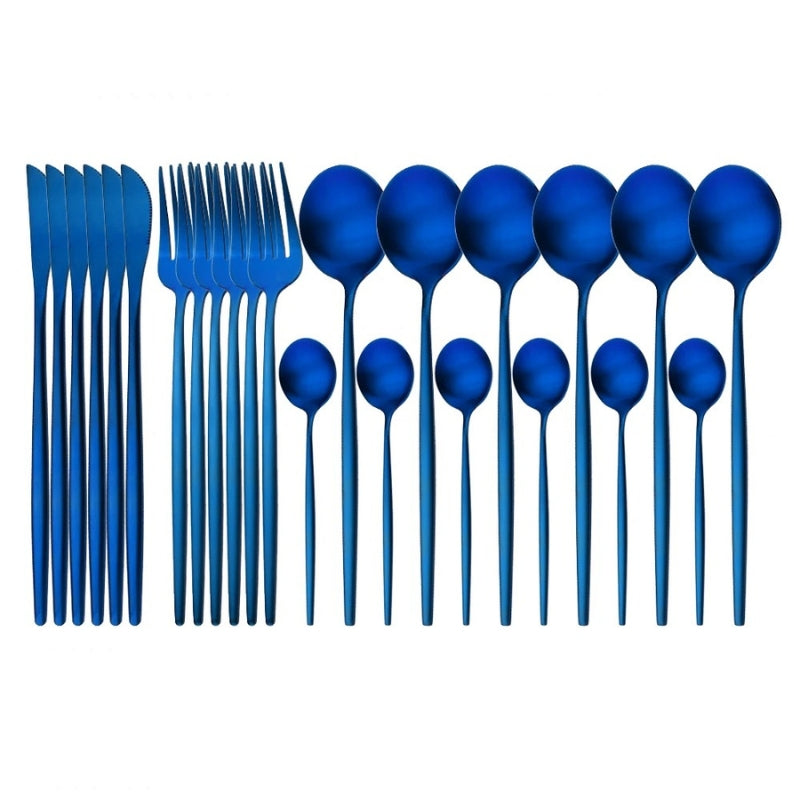 Matte Cobalt Blue 24-Piece Flatware Cutlery Set