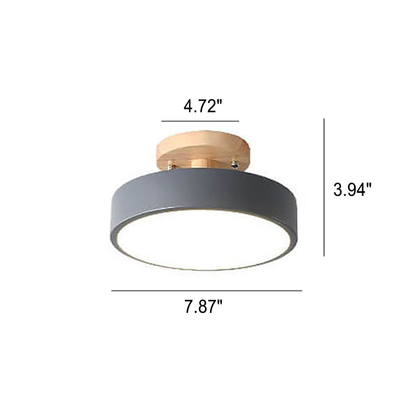 Nordic Log Round LED Semi-Flush Mount Ceiling Light - Scandinavian Wooden Frame, Cozy LED Lighting for Living Room, Bedroom, and Hallways