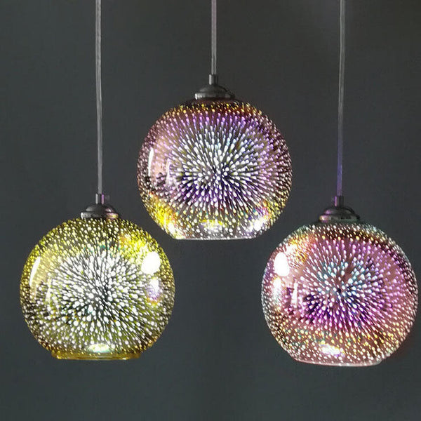 Modern Creative 3D Colorful Fireworks Glass 1-Light Dome Pendant Light