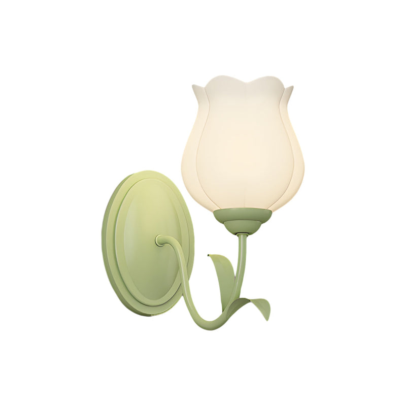 1/2 Light Flower Glass Three Step Dimmable Green Wall Lamps