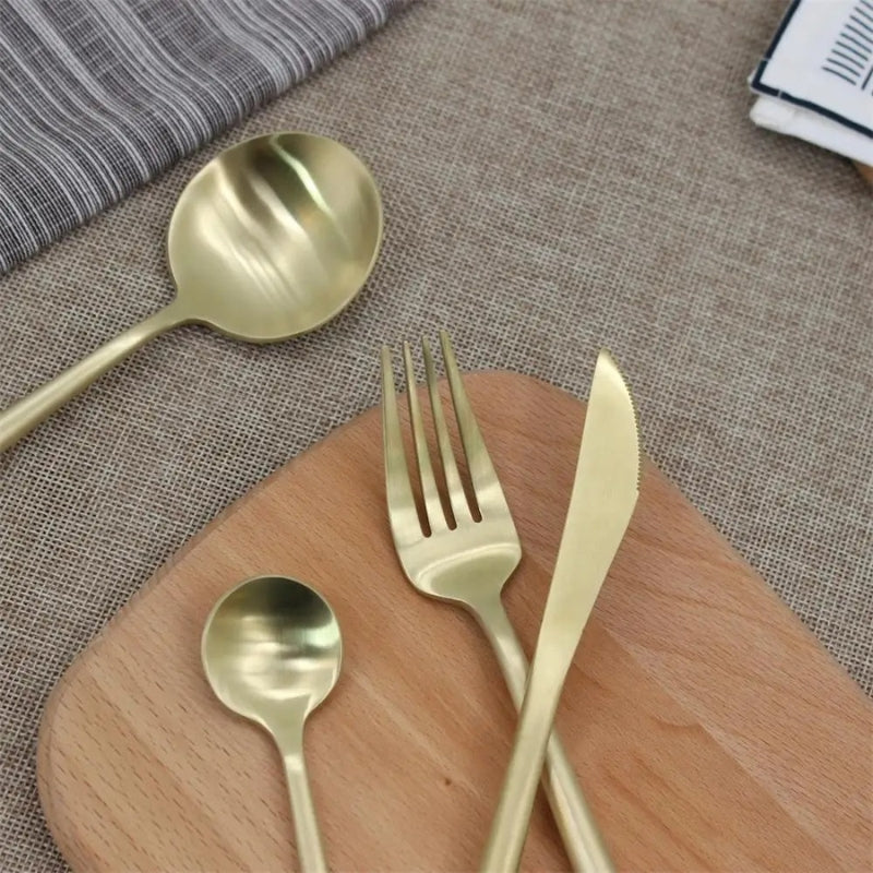 Matte Champagne Gold 24-Piece Flatware Cutlery Set