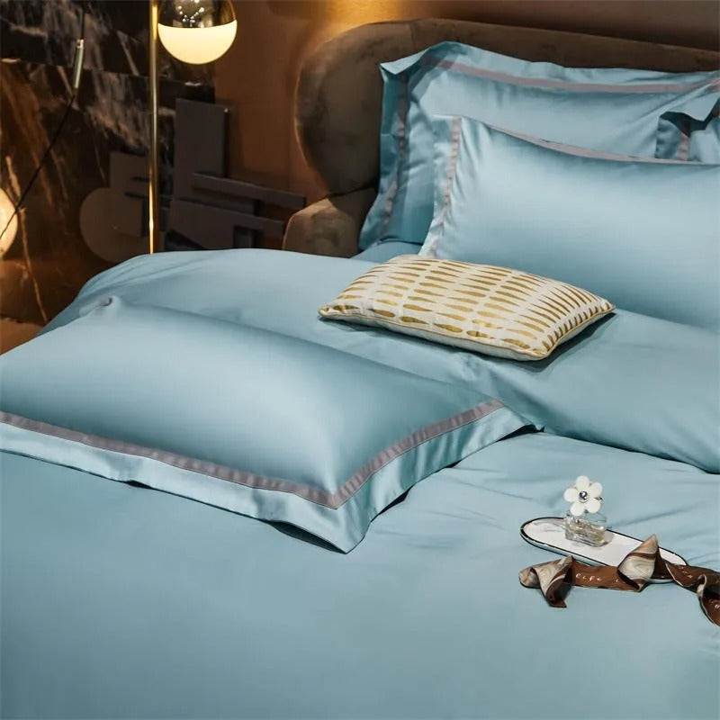 Miravique Pastel Blue Contrasting Hotel Stripe Bedding Set