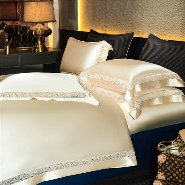 Miravique Gold Modern Satin Egyptian Cotton Bedding Set