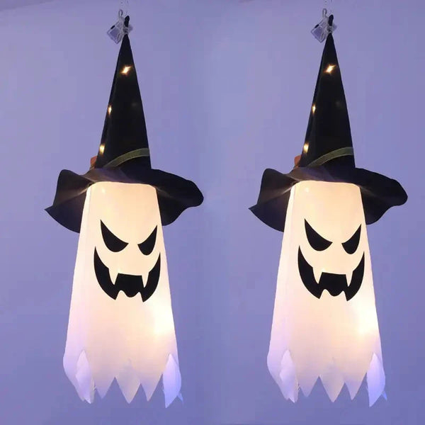 2-Piece Set: Glowing Ghost Witch Hat Halloween Decorations