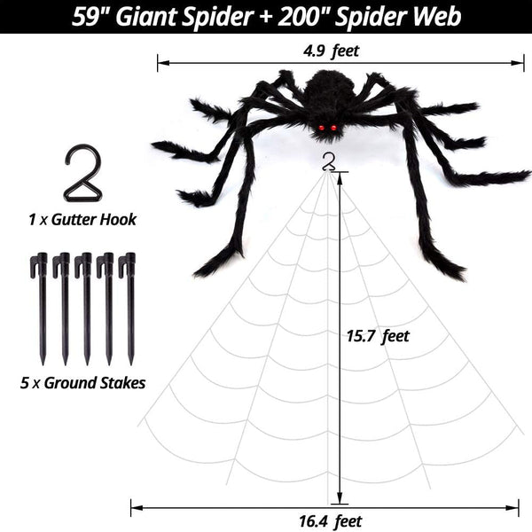 200" Halloween Spider Web and 59" Giant Spider Decoration