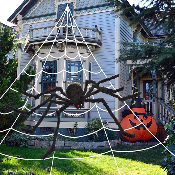 200" Halloween Spider Web and 59" Giant Spider Decoration