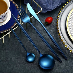 Matte Cobalt Blue 24-Piece Flatware Cutlery Set