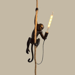 Playful Monkey Ceiling Lamp - Single Pendant with Hemp Rope