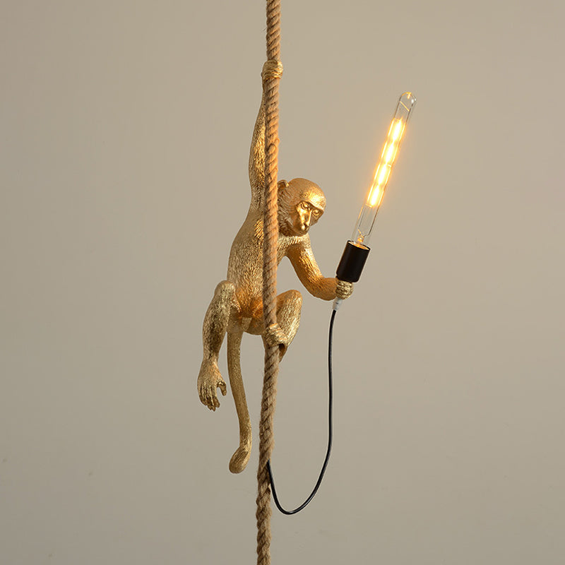 Playful Monkey Ceiling Lamp - Single Pendant with Hemp Rope