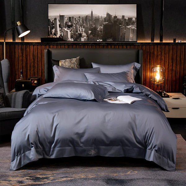 Miravique Steel Grey Silky Soft Egyptian Cotton Bedding Set