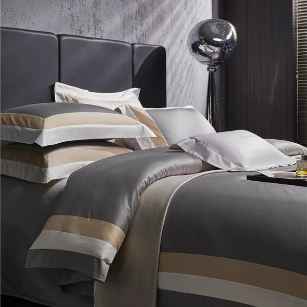 Miravique Grey Stripe Egyptian Cotton Bedding Set