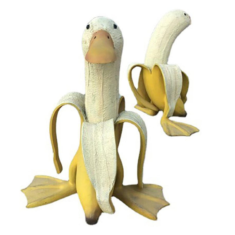 Playful Banana Duck Sculpture | Resin Miniature Banana Duck Ornament