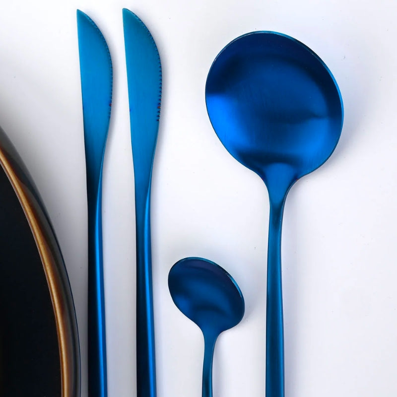 Matte Cobalt Blue 24-Piece Flatware Cutlery Set