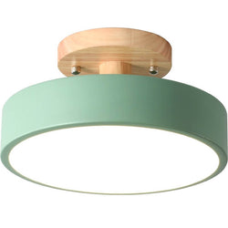 Nordic Log Round LED Semi-Flush Mount Ceiling Light - Scandinavian Wooden Frame, Cozy LED Lighting for Living Room, Bedroom, and Hallways