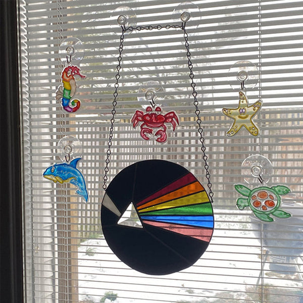 Dark Side of the Moon Glass Prism Suncatcher Panel – Rainbow Window Decor for Home & Garden