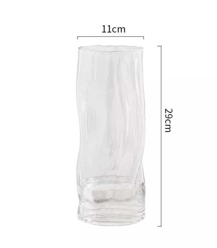 Tabletop Vase Transparent Crystal Glass with Swirls Cylindrical