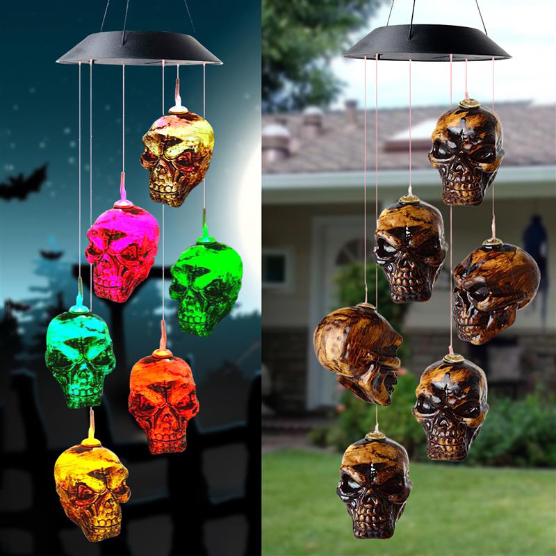 Halloween Skull Wind Chimes Solar Powered LED Light For Garden Decoration Outdoor Elegant Wind Chimes Decor Garden Ornaments