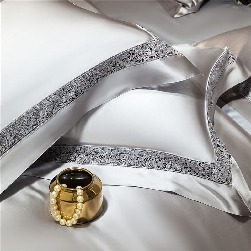 Miravique Silver Modern Satin Egyptian Cotton Bedding Set