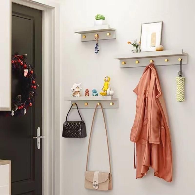 Huxley Wall Storage Shelf with Gold Hooks