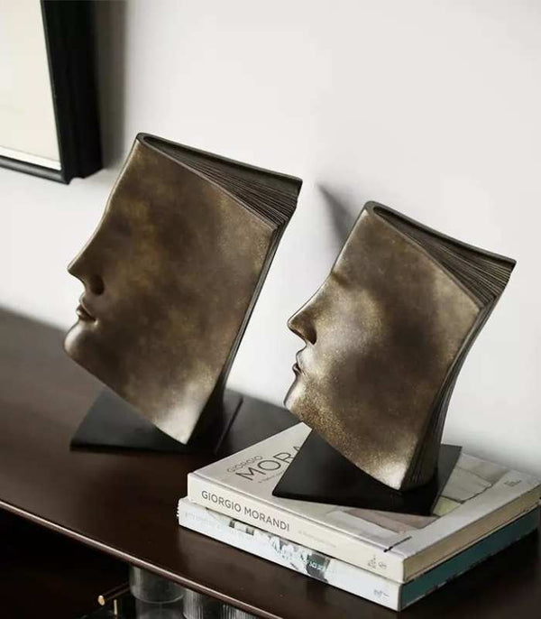 Bookends Decorative Sculpture Resin Art Abstract Face Ornaments