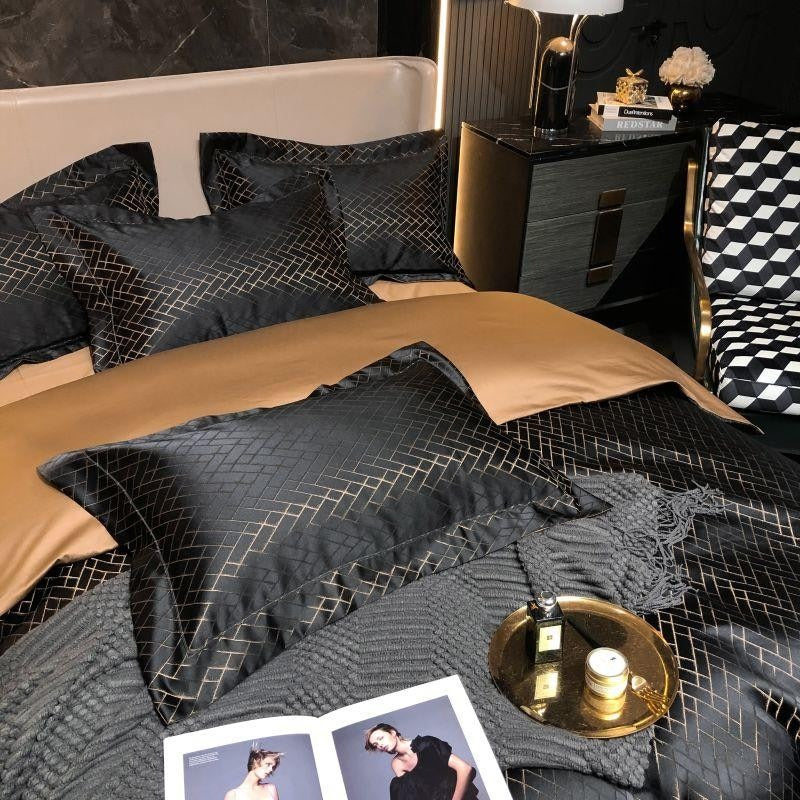 Miravique Black Cotton Satin Bedding Set