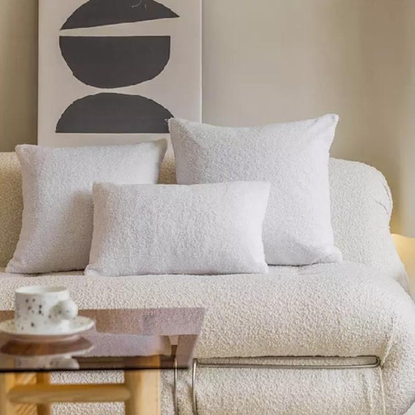 Luxe White Rectangle Boucle Throw Pillow Covers